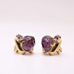 Vintage Purple Stone & Crystal Earrings
